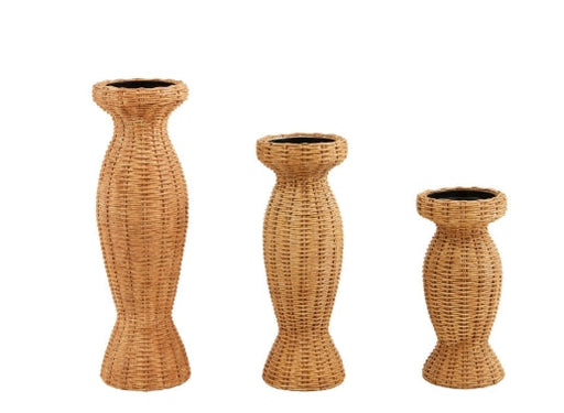 Wicker Resin Pillar Candle Holders