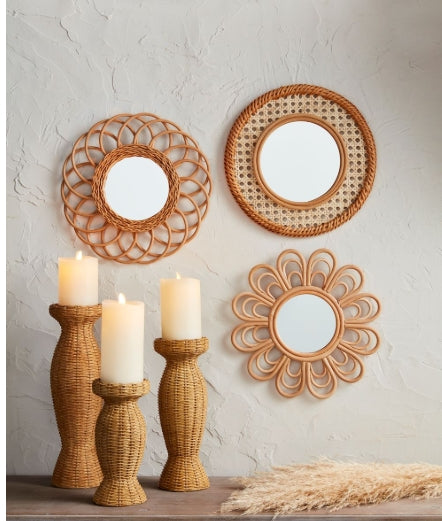Wicker Resin Pillar Candle Holders