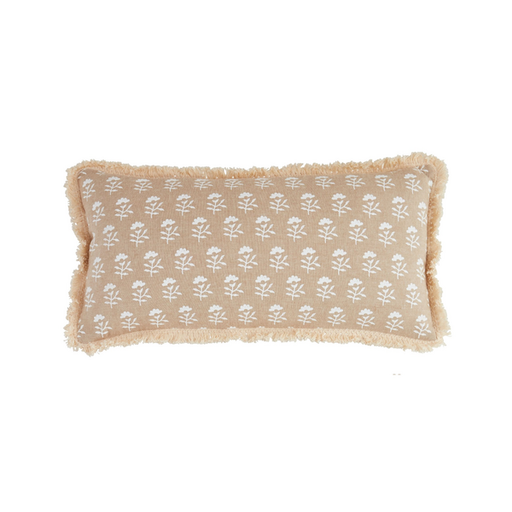 Taupe Block Print Lumbar with Fringe Detail