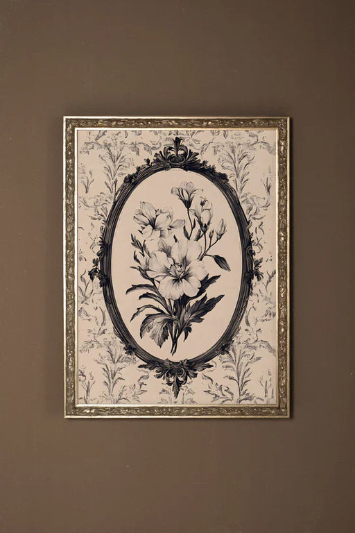 Floral Motif Silver Framed Art