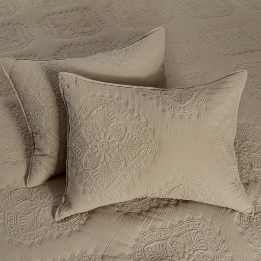Muslin Floral Stitch Taupe Bedding Quilt Set
