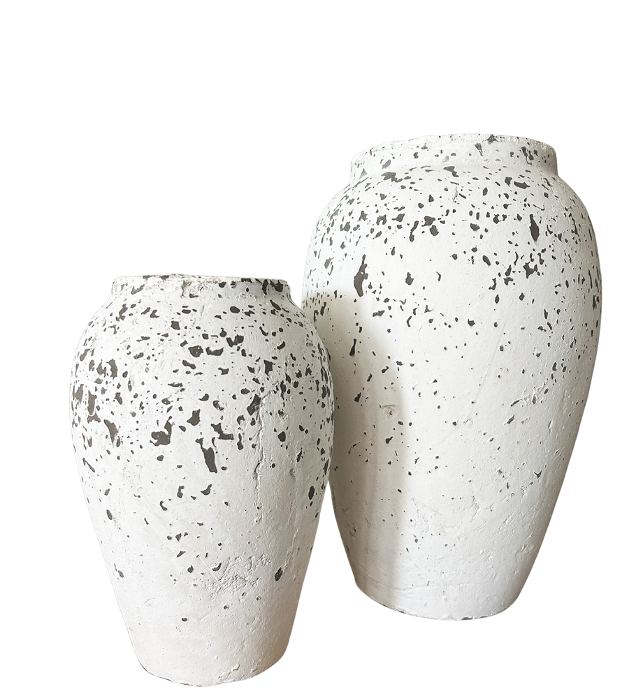 Brown & White Textured Terracotta Vases- Assorted Sizes