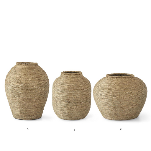 Oversized Seagrass & Iron Vases Assorted