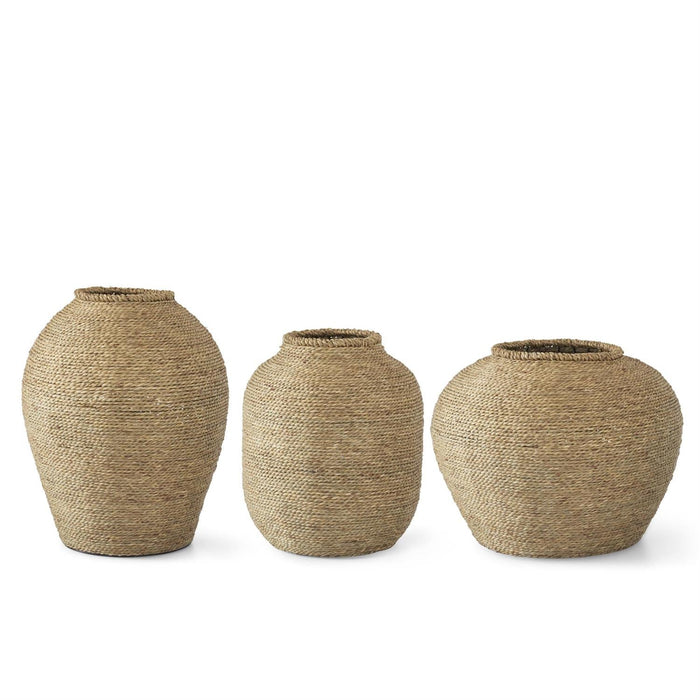 Oversized Seagrass & Iron Vases Assorted