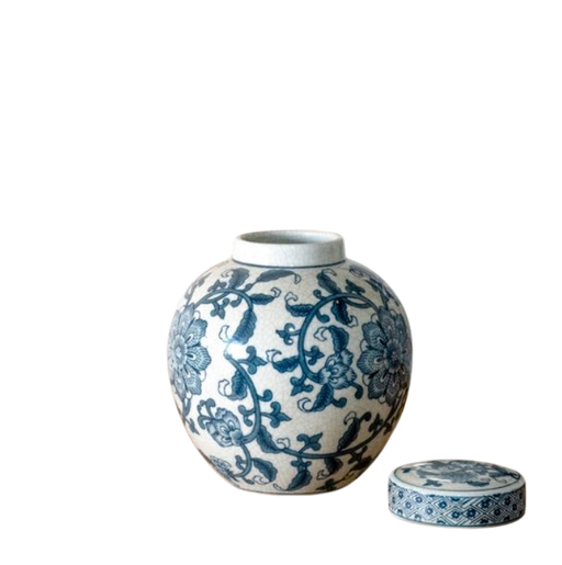 Round Blue Floral Ginger Jar