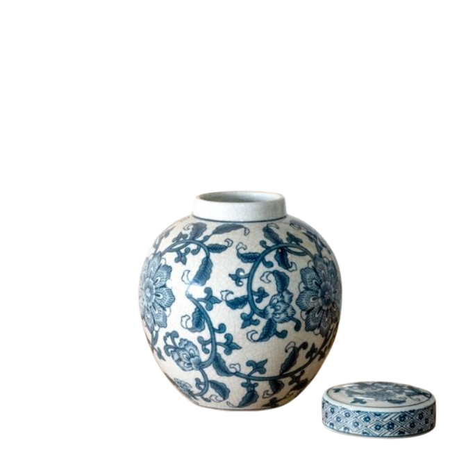 Round Blue Floral Ginger Jar