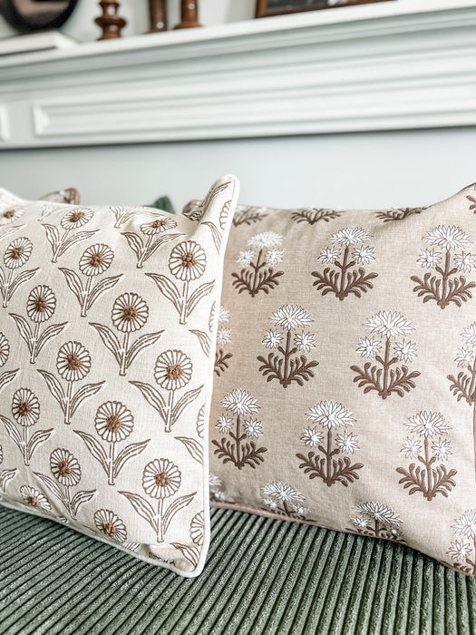 Block Print Flower Knot Pillow