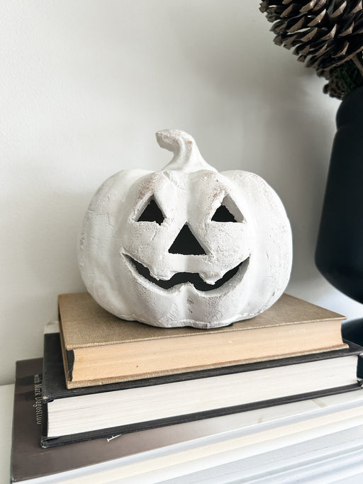 Small White Pumpkin Terracotta Jack-O-Lantern