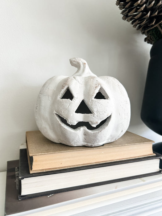 Small White Pumpkin Terracotta Jack-O-Lantern