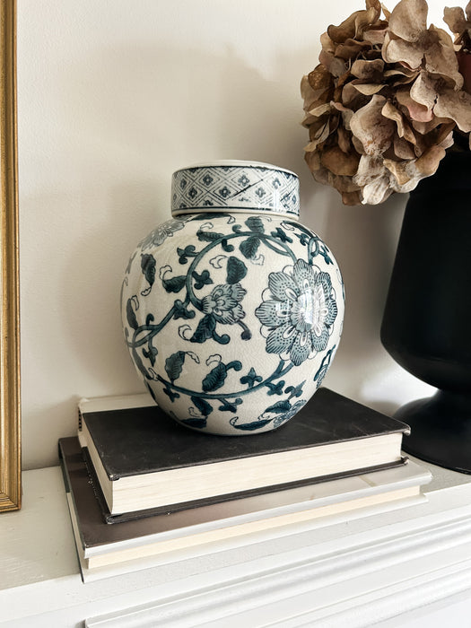 Round Blue Floral Ginger Jar
