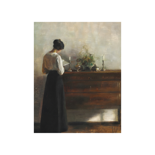 Women Reading at Chest of Drawers Vintage Art Print (no frame)