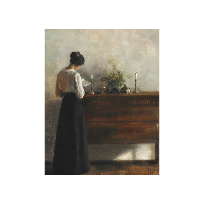 Women Reading at Chest of Drawers Vintage Art Print (no frame)