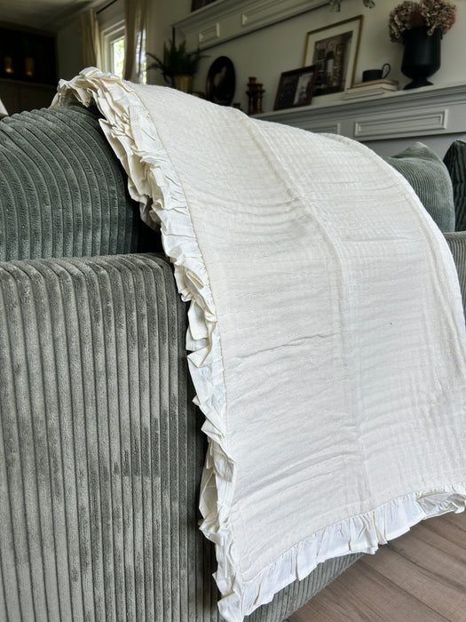 Cream Ruffle Throw Blanket