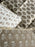 White & Beige Square Block Print Pillow with Jute Detail