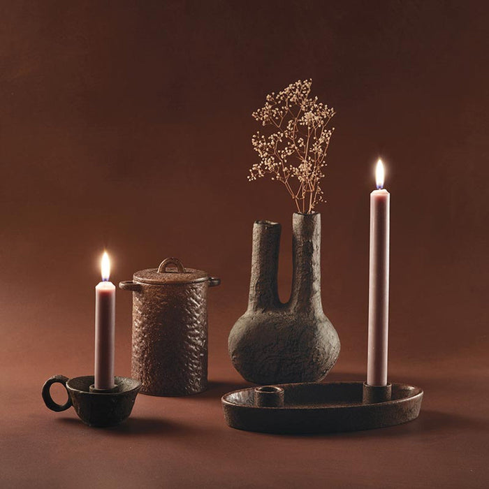 Brown Dual Taper Candle Holder