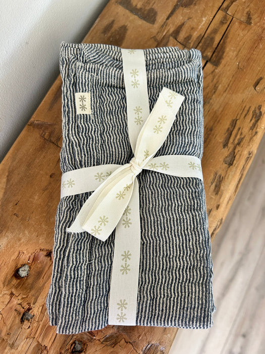 Navy Striped Double Cloth Napkin Set of 4