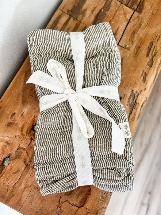 Olive Green Striped Double Cloth Napkin Set of 4