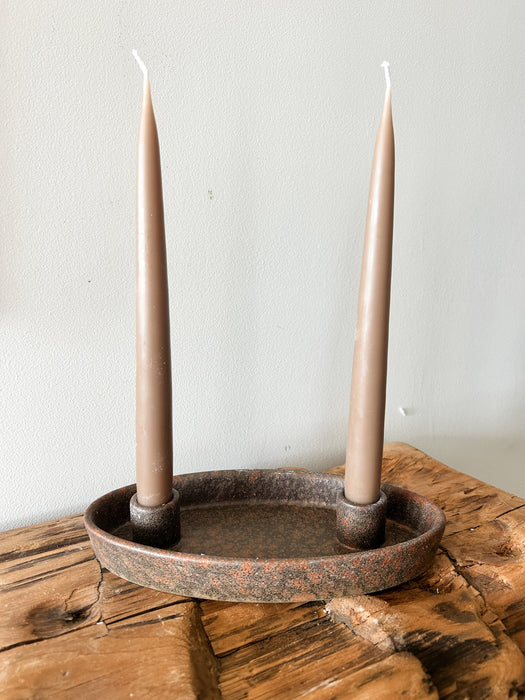 Brown Dual Taper Candle Holder