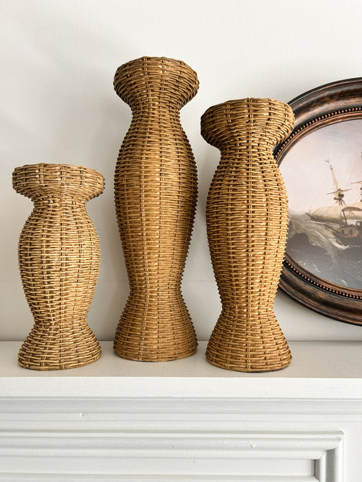 Wicker Resin Pillar Candle Holders