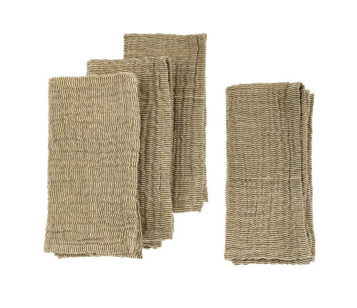 Olive Green Striped Double Cloth Napkin Set of 4