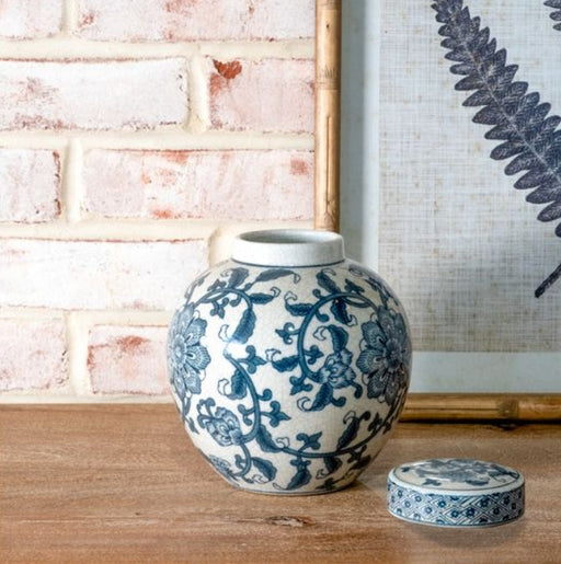 Round Blue Floral Ginger Jar