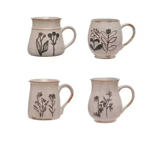 Debossed Stoneware Floral Mugs Assorted