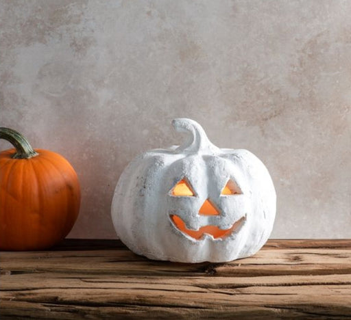 Small White Pumpkin Terracotta Jack-O-Lantern