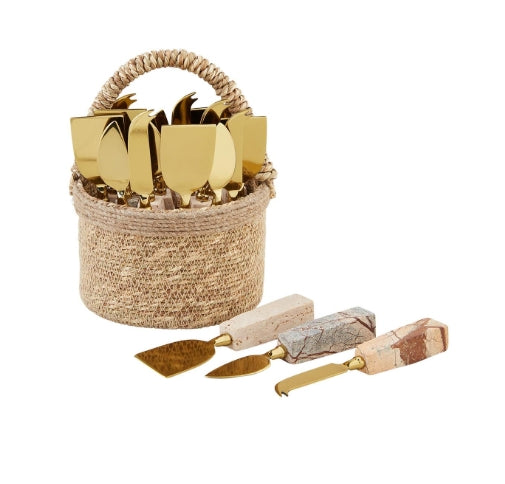 Marble & Travertine Brass Plated Cheese Utensils Assorted