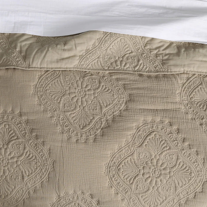 Muslin Floral Stitch Taupe Bedding Quilt Set