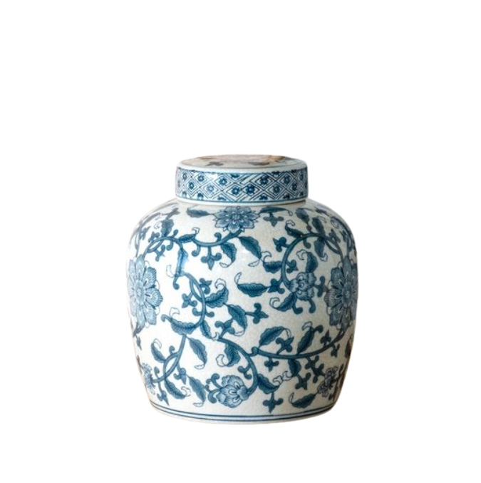 Large Blue Floral Ginger Jar