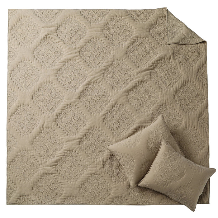 Muslin Floral Stitch Taupe Bedding Quilt Set