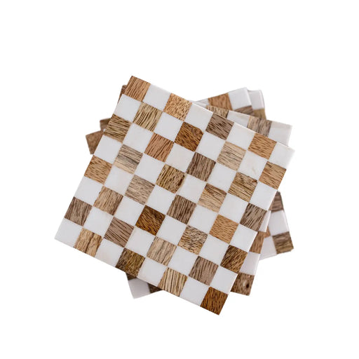 Wood & Resin Checker Coaster Set