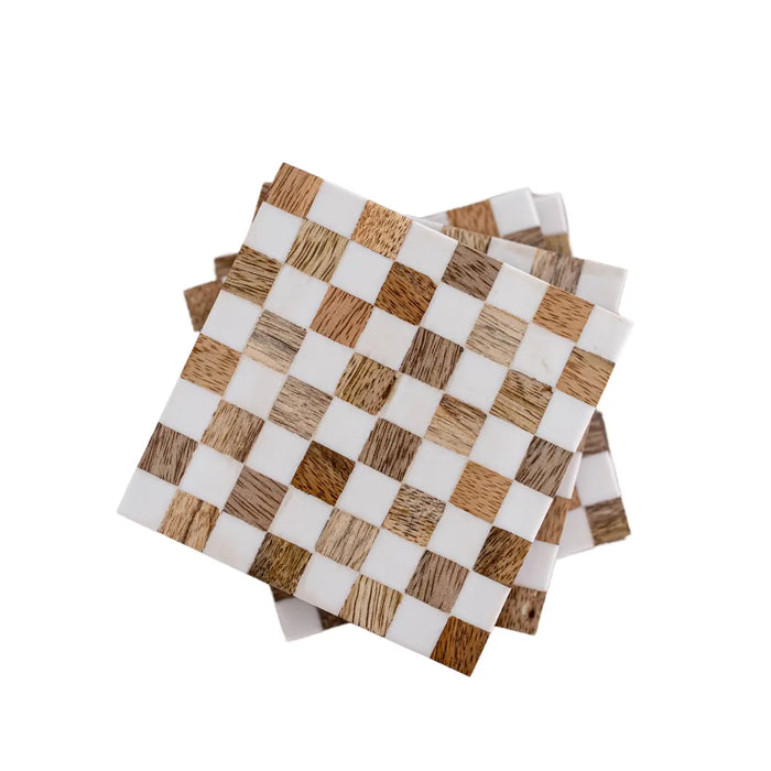 Wood & Resin Checker Coaster Set